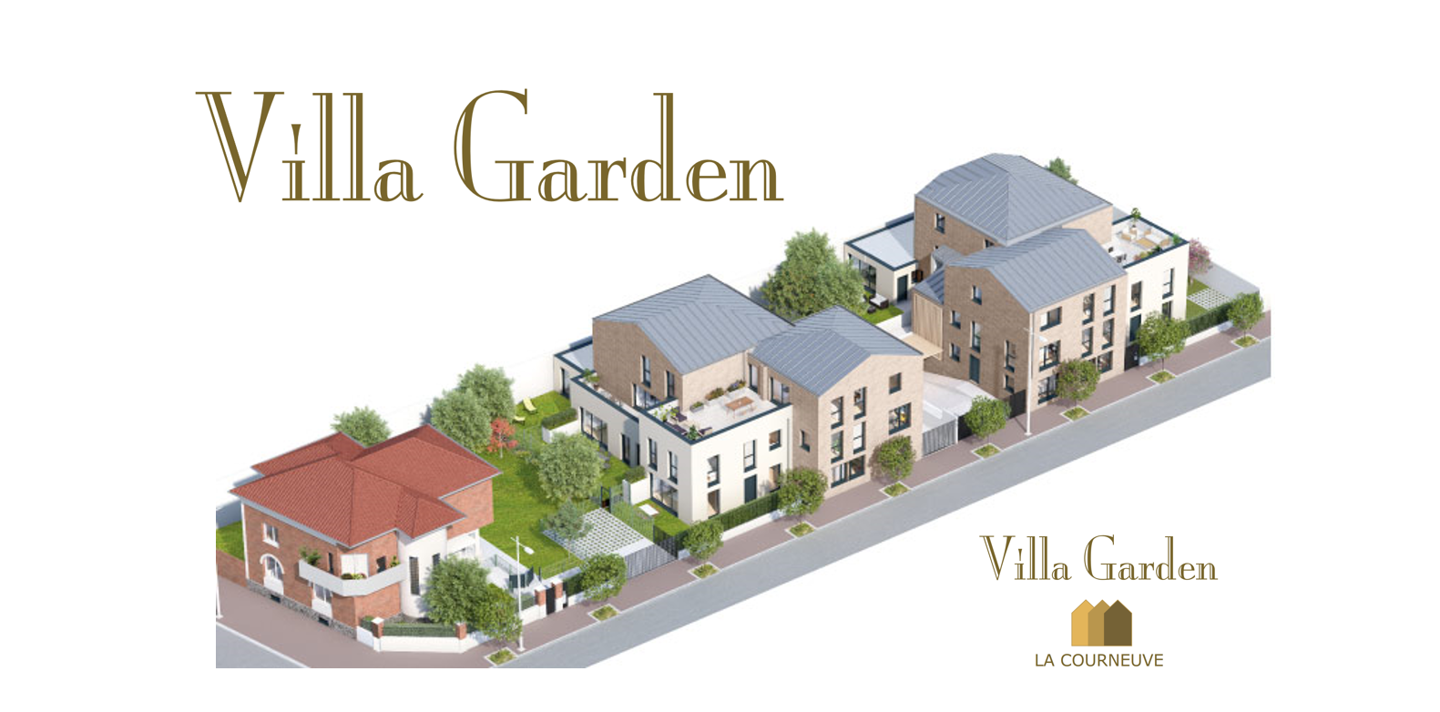 Illustration construction immobilier villa garden