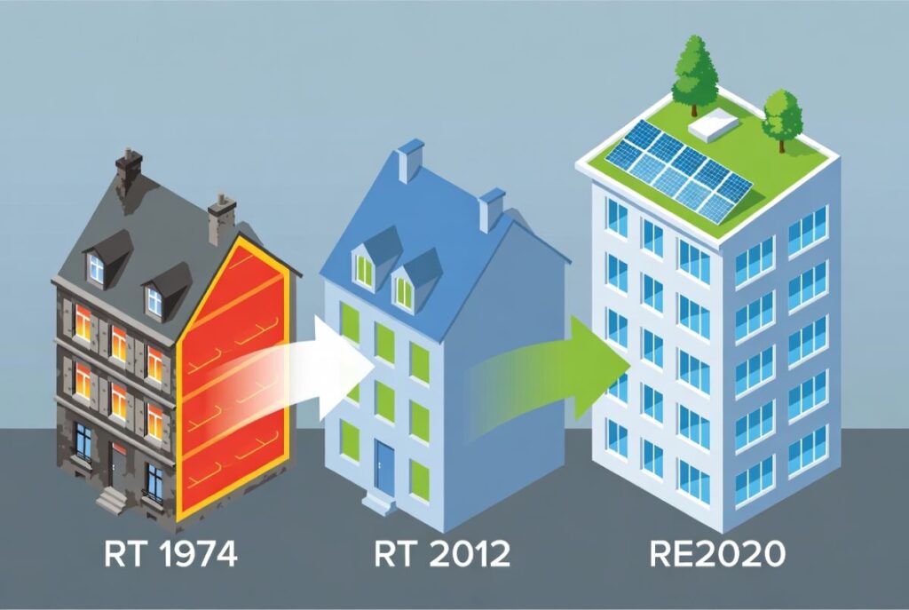 Évolution des réglementations thermiques de RT1974 à RE2020 : performance énergétique croissante